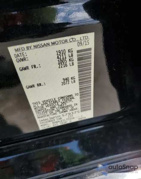 2015 Nissan Altima 2.5 from USA, damaged, VIN 1N4AL3AP1FC579375